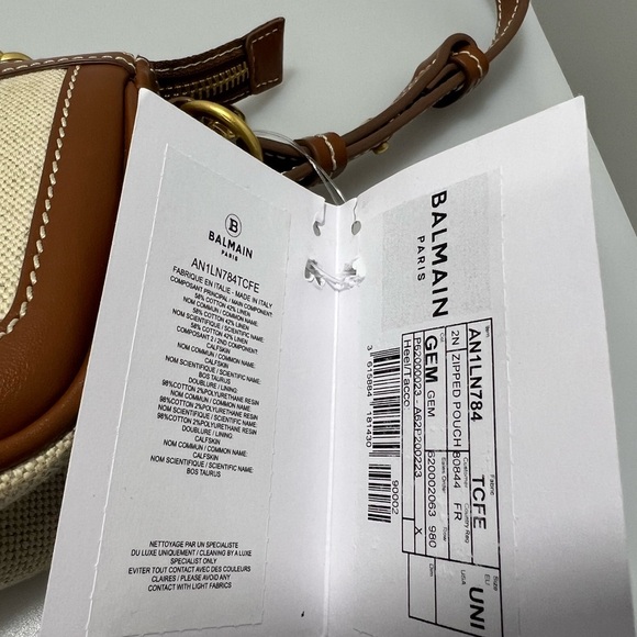 Balmain B-Army Canvas Pouch-On-Chain Beige - Picture 8 of 9